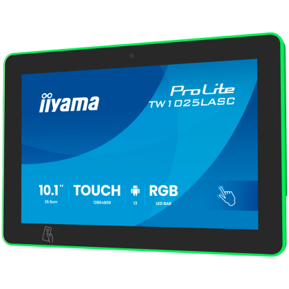 IIYAMA 10,1" RGB LED-Lightbar Panel-PC with Android 13+GMS, SOC Quad-core RK3568 4GB, Storage 32GB, PCAP 10-Points Touch, 1280x800, 390cd/m2, IPS panel, Speakers, Mic, Camera 5MP, NFC, RFID, LAN-POE, WIFI6, BT5.2, SD Slot, 450cd/m2, Cable cover, iiSi