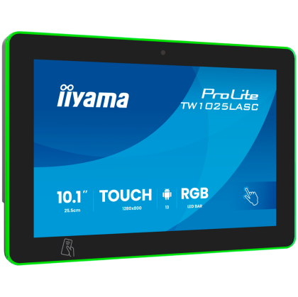 IIYAMA 10,1" RGB LED-Lightbar Panel-PC with Android 13+GMS, SOC Quad-core RK3568 4GB, Storage 32GB, PCAP 10-Points Touch, 1280x800, 390cd/m2, IPS panel, Speakers, Mic, Camera 5MP, NFC, RFID, LAN-POE, WIFI6, BT5.2, SD Slot, 450cd/m2, Cable cover, iiSi