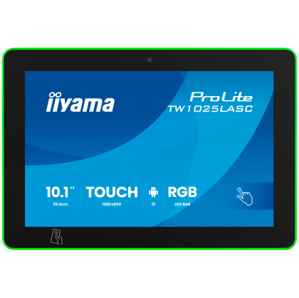 IIYAMA 10,1" RGB LED-Lightbar Panel-PC with Android 13+GMS, SOC Quad-core RK3568 4GB, Storage 32GB, PCAP 10-Points Touch, 1280x800, 390cd/m2, IPS panel, Speakers, Mic, Camera 5MP, NFC, RFID, LAN-POE, WIFI6, BT5.2, SD Slot, 450cd/m2, Cable cover, iiSi