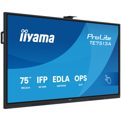 Iiyama Prolite TE7513A-B2AG 75''UHD VA 3840x2160 400cd 1200:1 8ms Android 1, 8/128GB, 40-Points, VGA, HDMI 2x HDMI-out 2x USB-C, Audio mini-jack and Optical Out (S/PDIF), USB Touch Interface,  Landscape mode, Media Play USB Ports, AntiGlare Glass,LAN