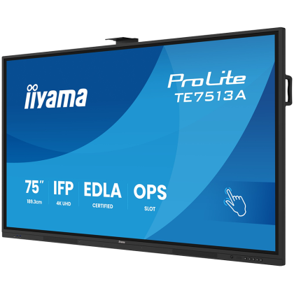 Iiyama Prolite TE7513A-B2AG 75''UHD VA 3840x2160 400cd 1200:1 8ms Android 1, 8/128GB, 40-Points, VGA, HDMI 2x HDMI-out 2x USB-C, Audio mini-jack and Optical Out (S/PDIF), USB Touch Interface,  Landscape mode, Media Play USB Ports, AntiGlare Glass,LAN