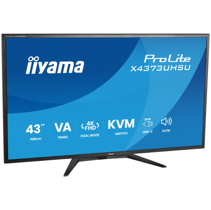 IIYAMA Monitor LED X4373UHSU-B2 KVM Switch 42.5" VA LED 3840 x 2160 60hz 450cd 3ms HDMI DP USB Type C 95W Tilt 3y