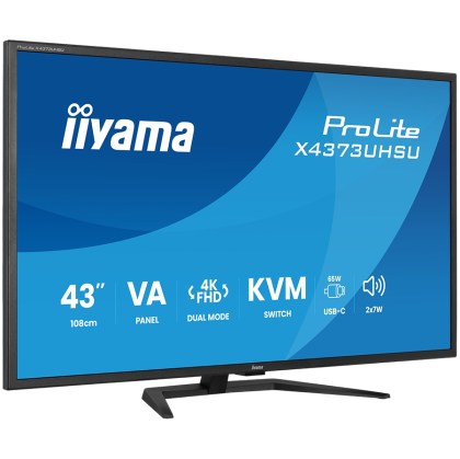 IIYAMA Monitor LED X4373UHSU-B2 KVM Switch 42.5" VA LED 3840 x 2160 60hz 450cd 3ms HDMI DP USB Type C 95W Tilt 3y