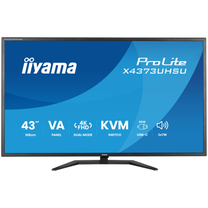 IIYAMA Monitor LED X4373UHSU-B2 KVM Switch 42.5" VA LED 3840 x 2160 60hz 450cd 3ms HDMI DP USB Type C 95W Tilt 3y