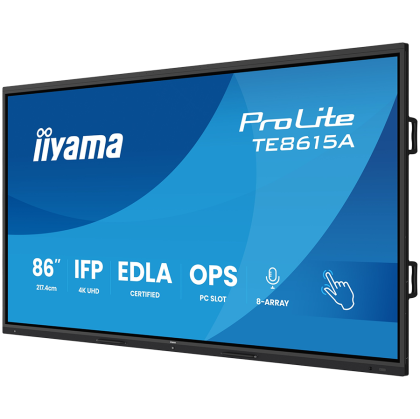 IIYAMA ProLite TE8615A-B2AG 86'' UHD IPS 3840x2160 550 cd 5000:1 8ms Android 14, 8/128GB, 40-Points, NFC, 2x HDMI, HDMI-out, LAN, WiFi6, DisplayPort, USB-C, Audio out: mini-jack and Optical Out, Landscape mode, Media Play USB Ports, Integrated iiWare