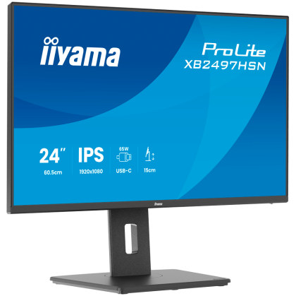 Iiyama ProLite XB2497HSN-B1, 60.5 cm , 23.8, 1920 x 1080 pixels, Full HD, LED, 1 ms, Black IPS monitor with USB-C docking, LAN