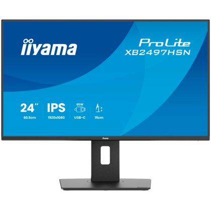 Iiyama ProLite XB2497HSN-B1, 60.5 cm , 23.8, 1920 x 1080 pixels, Full HD, LED, 1 ms, Black IPS monitor with USB-C docking, LAN