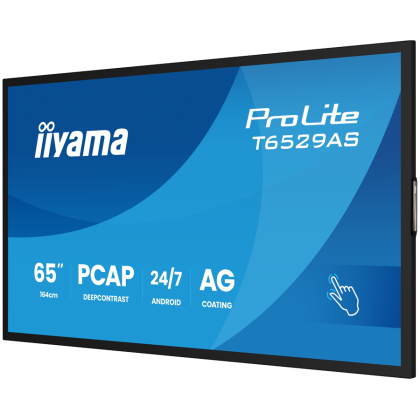 Iiyama ProLite T6529AS-B1AG - 65" Diagonal Class (64.5" viewable) LED-backlit LCD display digital signage with touchscreen (multi touch) 4K UHD (2160p) 3840 x 2160 Edge LED black (bezel) matte finish