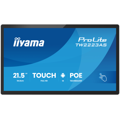 Iiyama 21.5 TW2223AS-B3P 16 Touch USBC Android - Flat Screen - 54.6 cm 18 ms 500:1 450 cd IPS RJ-45 USB Type-C USB Typ C