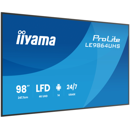 IIYAMA LFD LE9864UHS-B1AG 98" 4K UHD Most powerful professional digital signage VA 16:9 500 cd 5000:1 6.5ms Android 14 OS, iiSignage, iiControl, iiShare, EShare, FailOver, TeamViewer