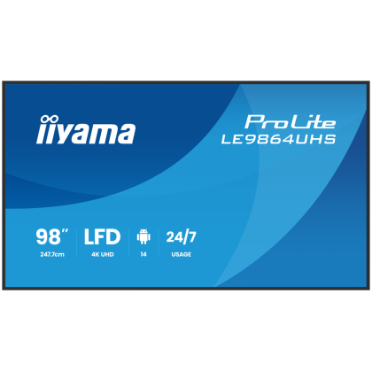 IIYAMA LFD LE9864UHS-B1AG 98" 4K UHD Most powerful professional digital signage VA 16:9 500 cd 5000:1 6.5ms Android 14 OS, iiSignage, iiControl, iiShare, EShare, FailOver, TeamViewer