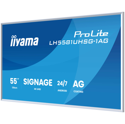 55", 3840x2160, VA ELED panel, Haze 25%, 500cd/m, Landscape and Portrait, 2x10W, 2xHDMIx, 1xUSB-C (DP Alt,15W DP, Data loopthrough), USB 2.0 x2, WiFi, LAN, Media Play USB Port, Control LAN / RS2, removable white frame