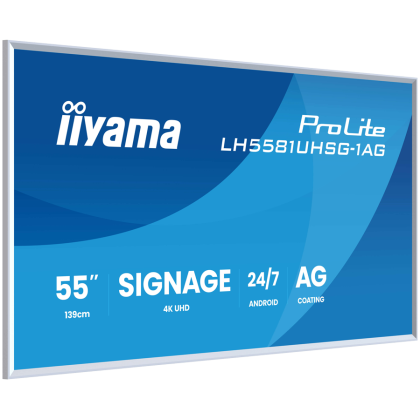 55", 3840x2160, VA ELED panel, Haze 25%, 500cd/m, Landscape and Portrait, 2x10W, 2xHDMIx, 1xUSB-C (DP Alt,15W DP, Data loopthrough), USB 2.0 x2, WiFi, LAN, Media Play USB Port, Control LAN / RS2, removable white frame