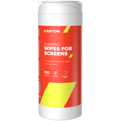 Canyon Screen Cleaning Wipes, Wet cleaning wipes made of non-woven fabric, with antistatic and disinfectant effects, 100 wipes, 80x80x185mm, 0.258kg