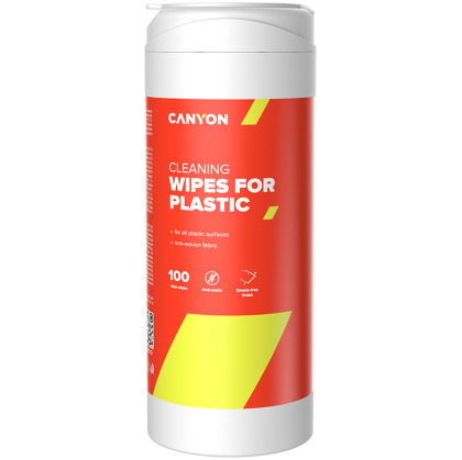 Canyon Plastic Cleaning Wipes, Non-woven wipes impregnated with a special cleaning composition, with antistatic and disinfectant effects, 100 wipes, 80x80x186mm, 0.258kg