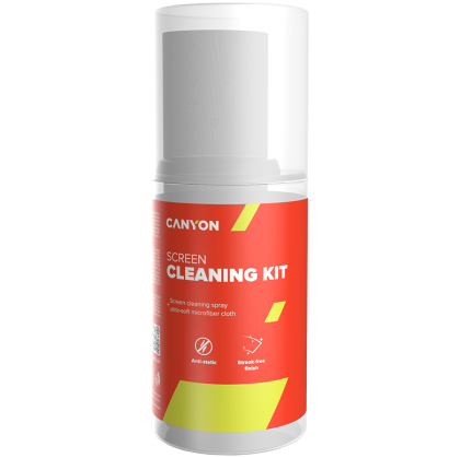 Canyon Cleaning Kit, Screen Cleaning Spray + microfiberSpray for screens and monitors, complete with microfiber cloth. Shrink wrap, 200ml + 18x18 cm microfiber,  55x55x145mm 0.208kg