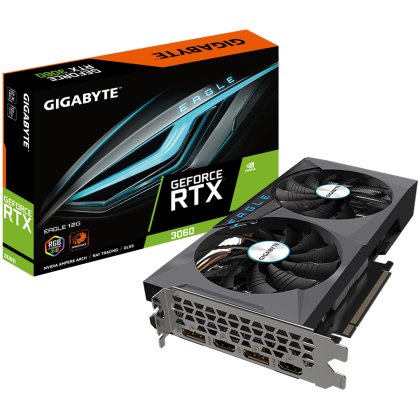 GIGABYTE Video Card NVidia GeForce RTX 3060 EAGLE OC (LHR) 12G GDDR6 12GB/192bit, PCI-E 4.0 x16, 2xHDMI, 2xDP, WINDFORCE 2X, RGB Fusion 2.0, Retail, LITE HASH RATE