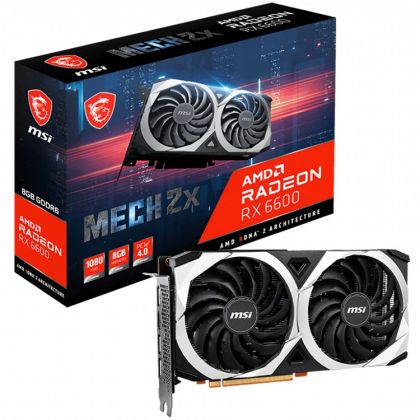 MSI Video Card AMD Radeon RX 6600 MECH 2X 8G, 8GB GDDR6, 128 bit, 224.0 GB/s, 14000 MHz Effective Memory Clock, Boost: 2491 MHz, 1792 Cores, 3x DP 1.4, HDMI 2.1, 500W Recommended PSU, 3Y