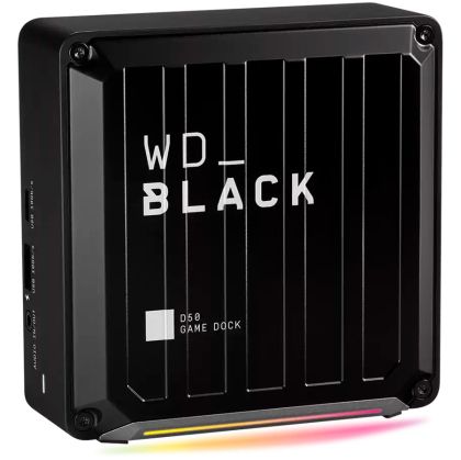 Dock WD Black D50 Game Dock NVMe SSD 0TB (nepopulat), 2x Thunderbolt 3, 1x DisplayPort 1.4, 2x USB-C 10Gb/s, 3x USB-A 10Gb/s, Audio In/Out, Gigabit Ethernet, RGB lighting, Black