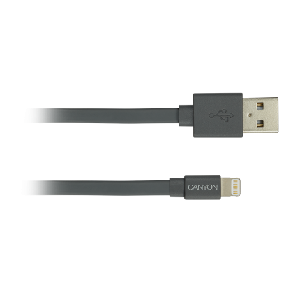 CANYON MFI-2, Charge & Sync MFI flat cable, USB to lightning, certified by Apple, 1m, 0.28mm, Dark gray