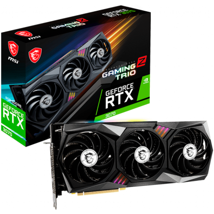 MSI Video Card Nvidia GeForce RTX 3070 GAMING Z TRIO 8G LHR, 8GB GDDR6, 256-bit, 448.0 GB/s, 14000 MHz Effective Memory Clock, Boost: 1845 MHz, 5888 CUDA Cores, PCIe 4.0, 3x DP 1.4 , HDMI 2.1, RAY TRACING, Triple Fan, 650W Recommended PSU, LHR, 3Y