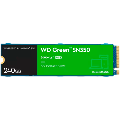 SSD WD Green SN350 240GB M.2 2280 PCIe Gen3 x3 NVMe TLC, Read/Write: 2400/900 MBps, IOPS 160K/150K, TBW: 40-EOL->WDS250G2G0C