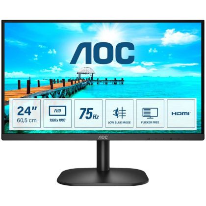 AOC Monitor LED 24B2XHM2 VA 75Hz (23.8“, 16:9, 1920x1080, VA, 75Hz, 250 cd/m², 3000:1, 20M:1, 4 ms, 178/178°, VGA, HDMI, Audio-out, Tilt, Frameless) Black, 3y
