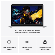 Laptop Apple MacBook Pro 16", Procesor Apple M4 Max, CPU cu 16 nuclee, GPU cu 40 nuclee, 16.2"(3456 x 2234) Retina 1000nits, ram 64GB, 1TB SSD, tastatura INT, culoare silver, macOS Sequoia