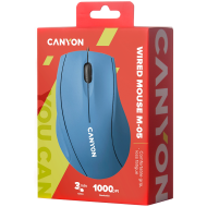 CANYON Wired Optical Mouse with 3 keys, DPI 1000 With 1.5M USB cable,Light Blue,size 72*108*40mm,weight:0.077kg